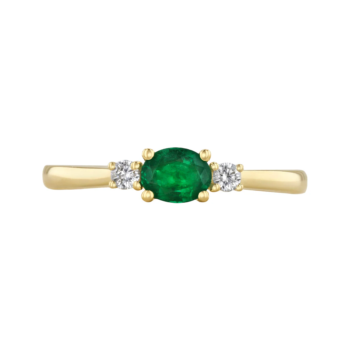 Bijou Collection 0.33ct Oval Emerald and 0.08ct Diamond Three-Stone Ring | 9K Yellow Gold - Image 2
