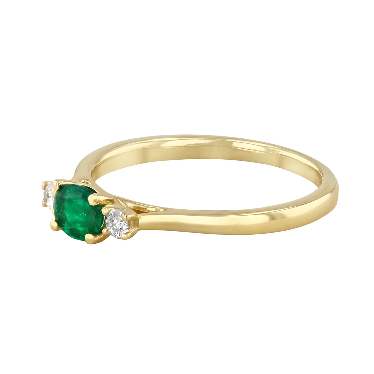Bijou Collection 0.33ct Oval Emerald and 0.08ct Diamond Three-Stone Ring | 9K Yellow Gold - Image 3