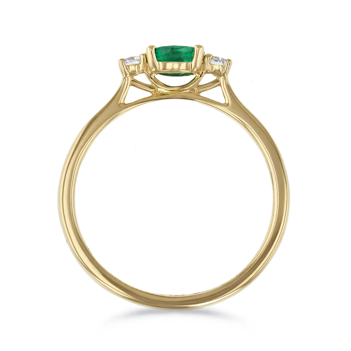 Bijou Collection 0.33ct Oval Emerald and 0.08ct Diamond Three-Stone Ring | 9K Yellow Gold - Image 5