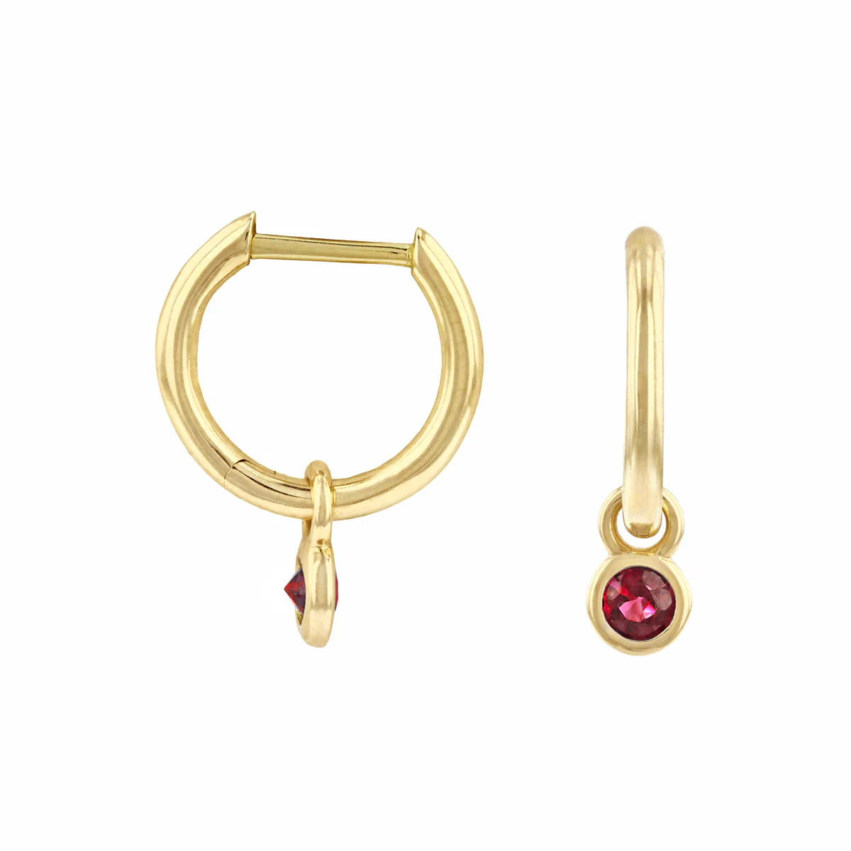 Birthstone Collection 0.33ct Ruby Drop Hoop Earrings | 9K Yellow Gold - Image 4