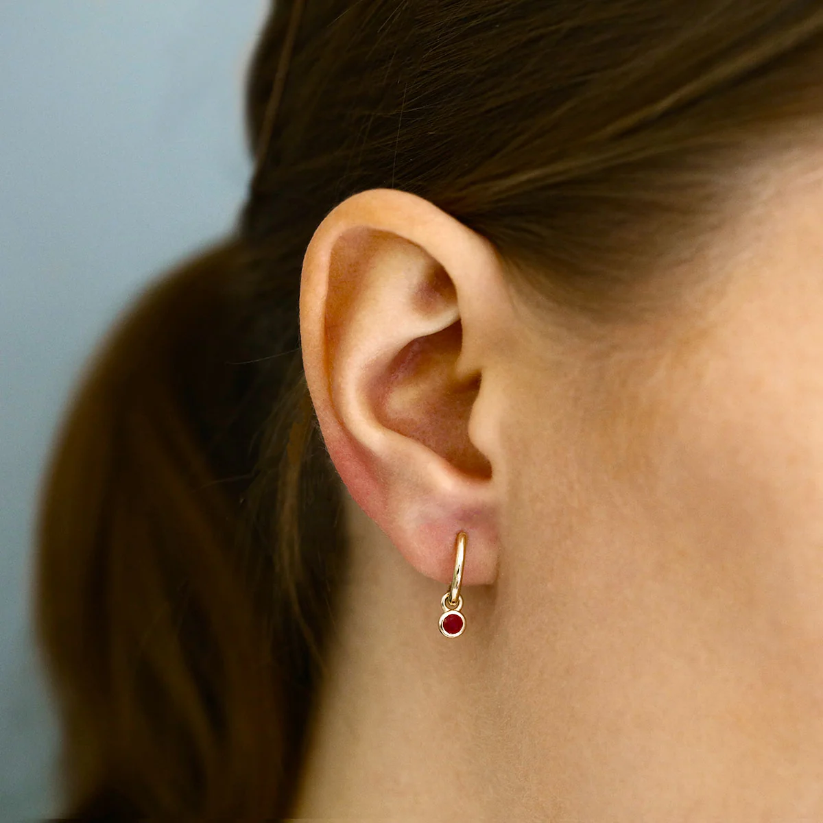 Birthstone Collection 0.33ct Ruby Drop Hoop Earrings | 9K Yellow Gold - Image 5