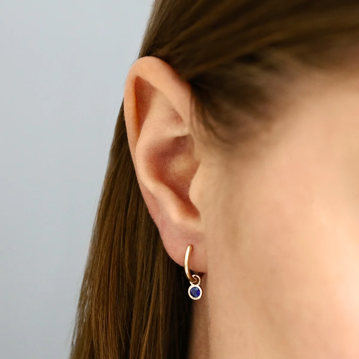 Birthstone Collection 0.33ct Sapphire Drop Hoop Earrings | 9K Yellow Gold - Image 6