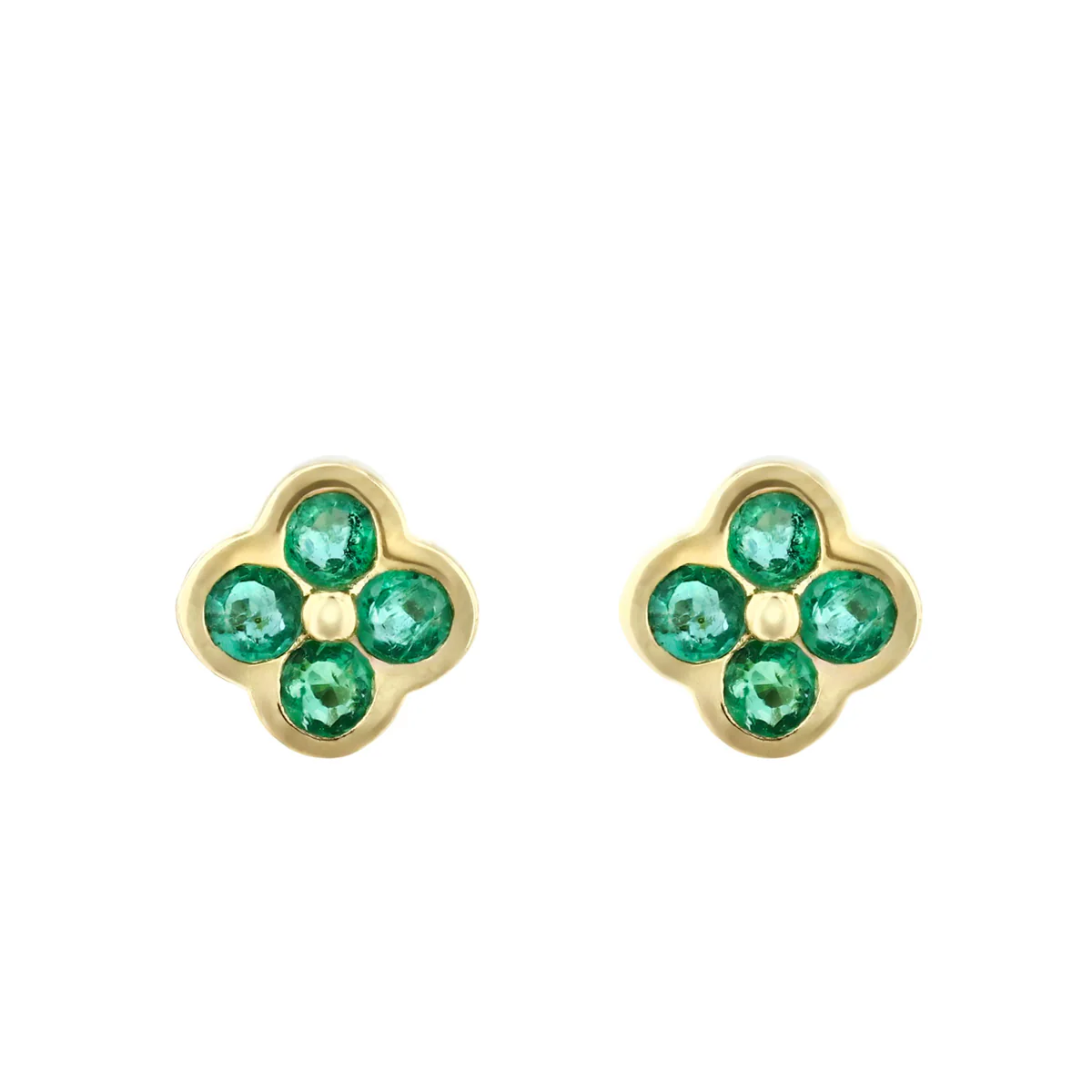 Birthstone Collection 0.34ct Emerald Stud Petal Earrings | 9K Yellow Gold - Image 2