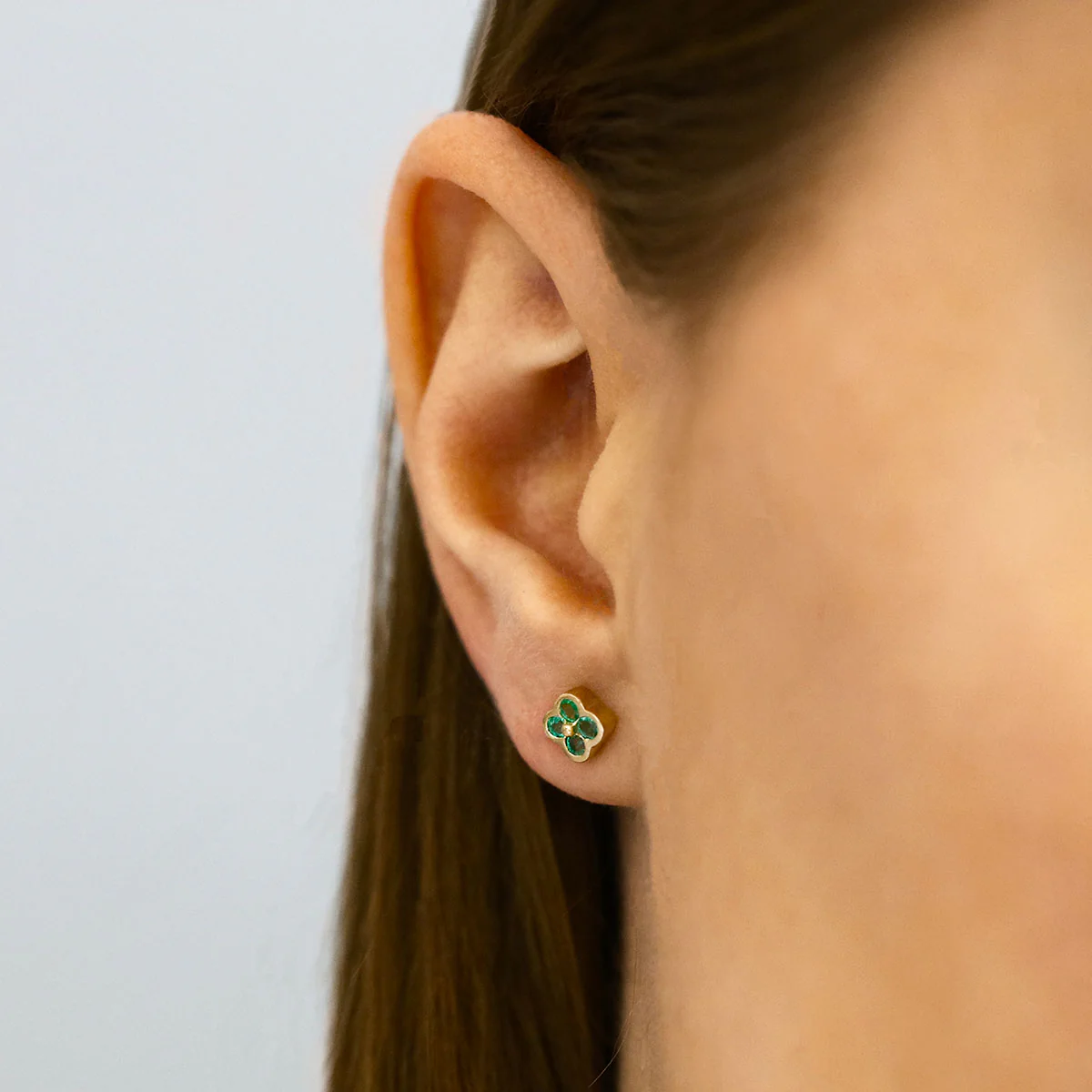 Birthstone Collection 0.34ct Emerald Stud Petal Earrings | 9K Yellow Gold - Image 5