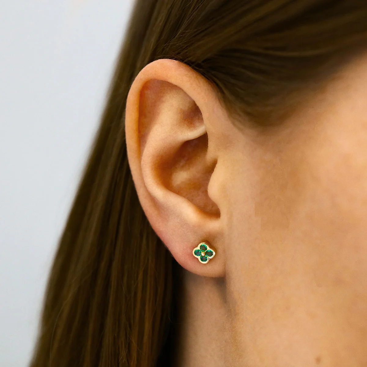 Birthstone Collection 0.34ct Emerald Stud Petal Earrings | 9K Yellow Gold - Image 6