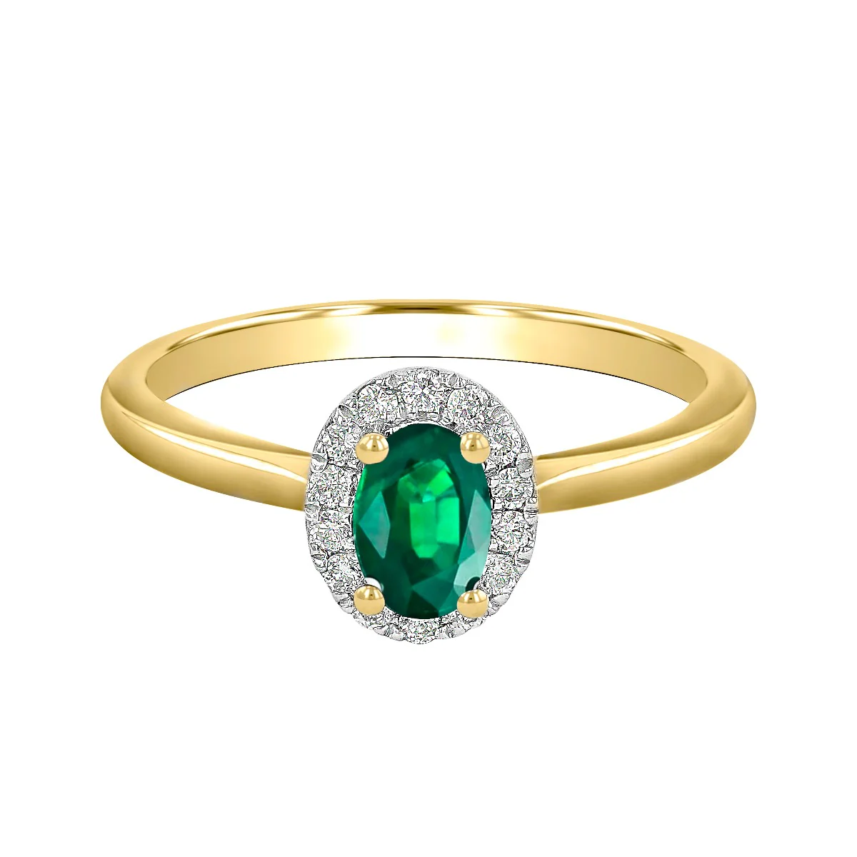 Bijou Collection 0.40ct Oval Cut  Emerald & Diamond Cluster Ring | 9K Yellow Gold - Image 3