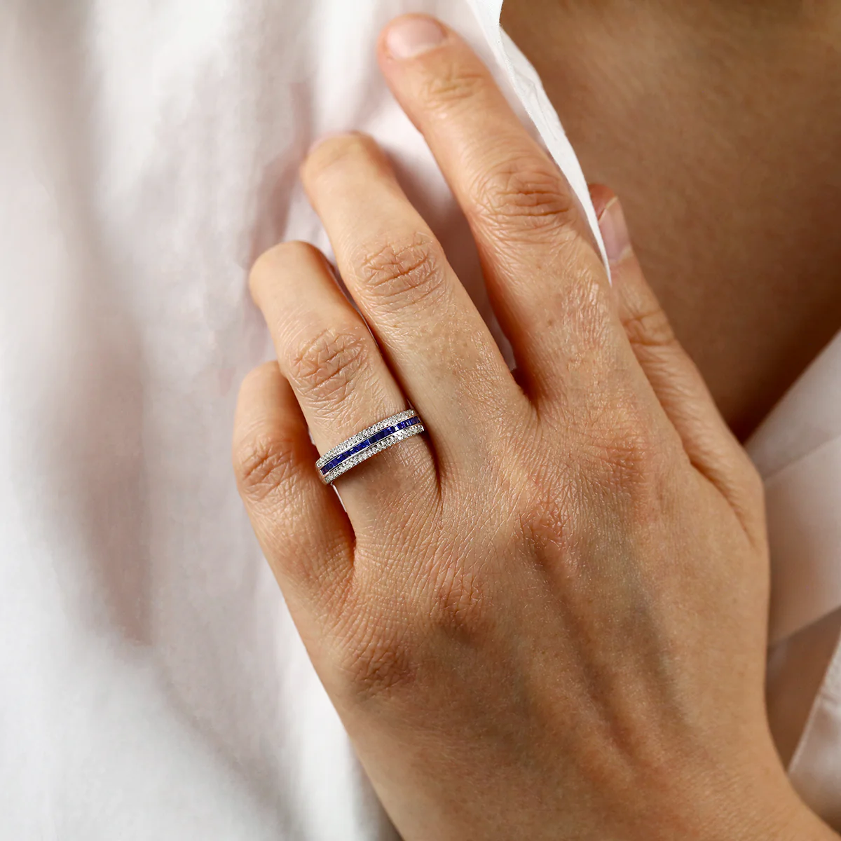 Bijou collection 0.42ct Sapphire and Diamond Half Eternity Ring | 9K White Gold - Image 6