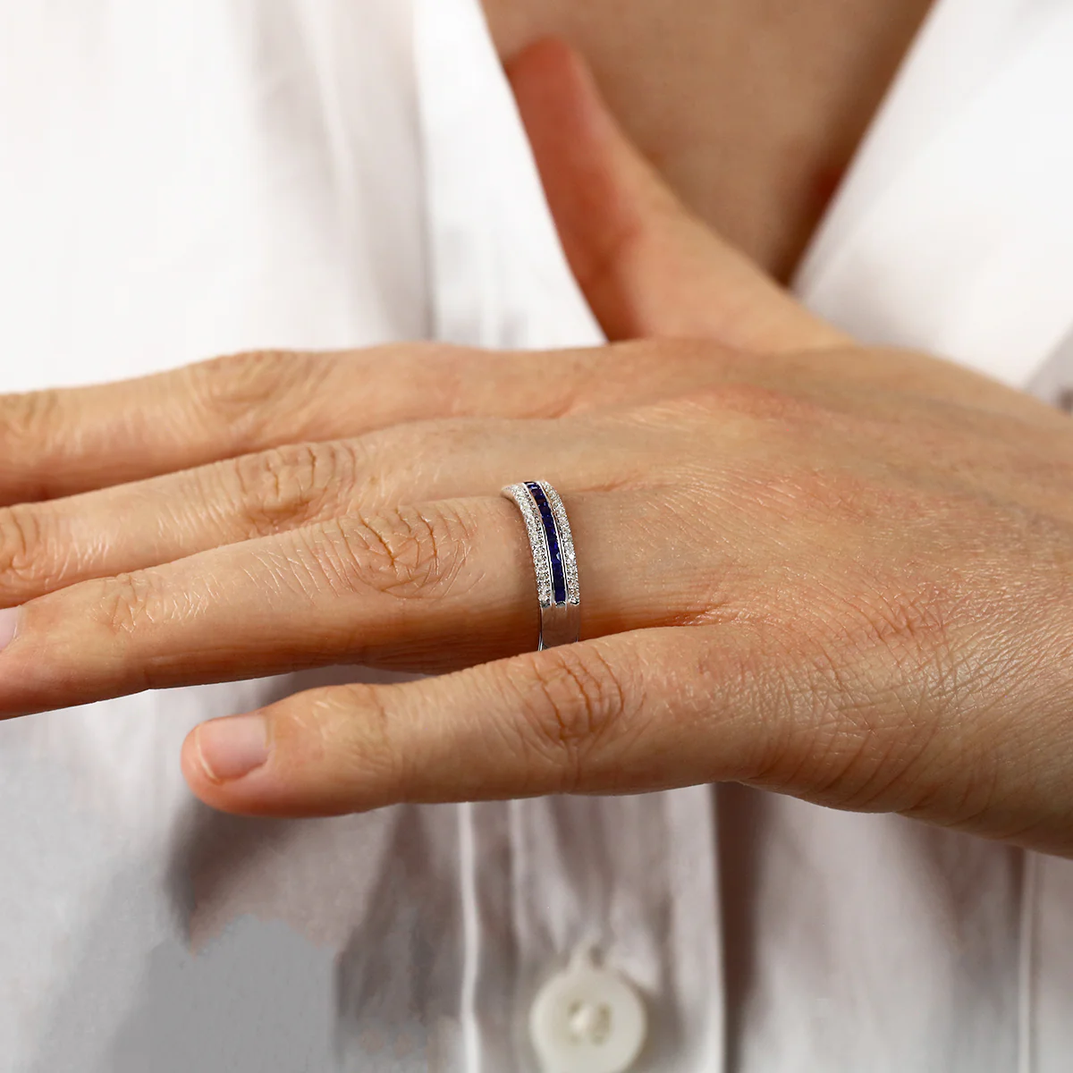 Bijou collection 0.42ct Sapphire and Diamond Half Eternity Ring | 9K White Gold - Image 7