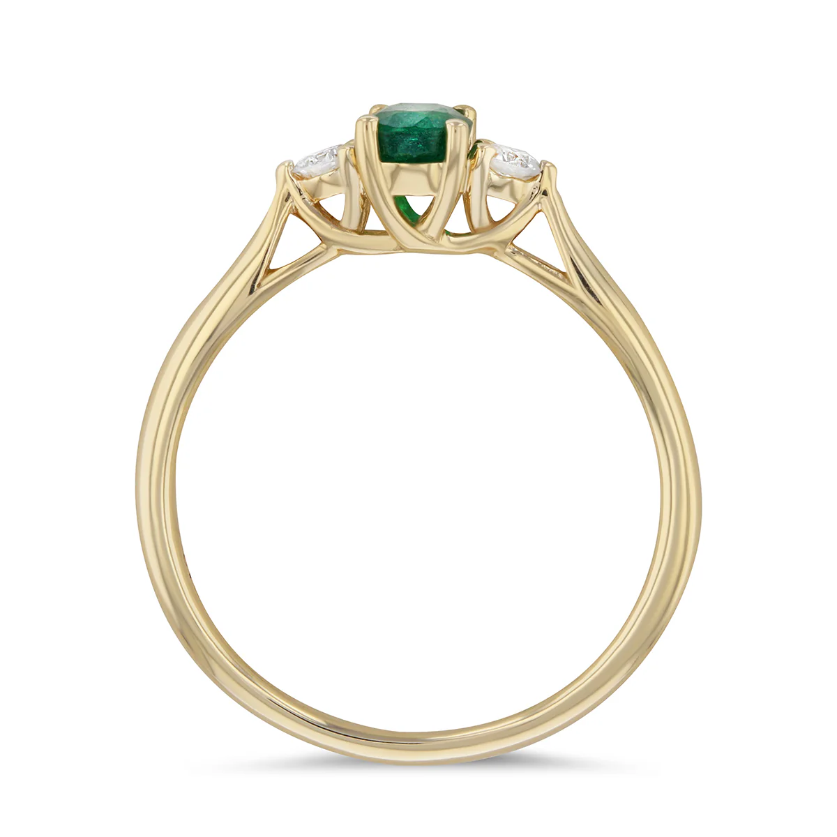 Bijou Collection 0.45ct Oval Cut Emerald & Diamond Three Stone Ring | 9K Yellow Gold - Image 3