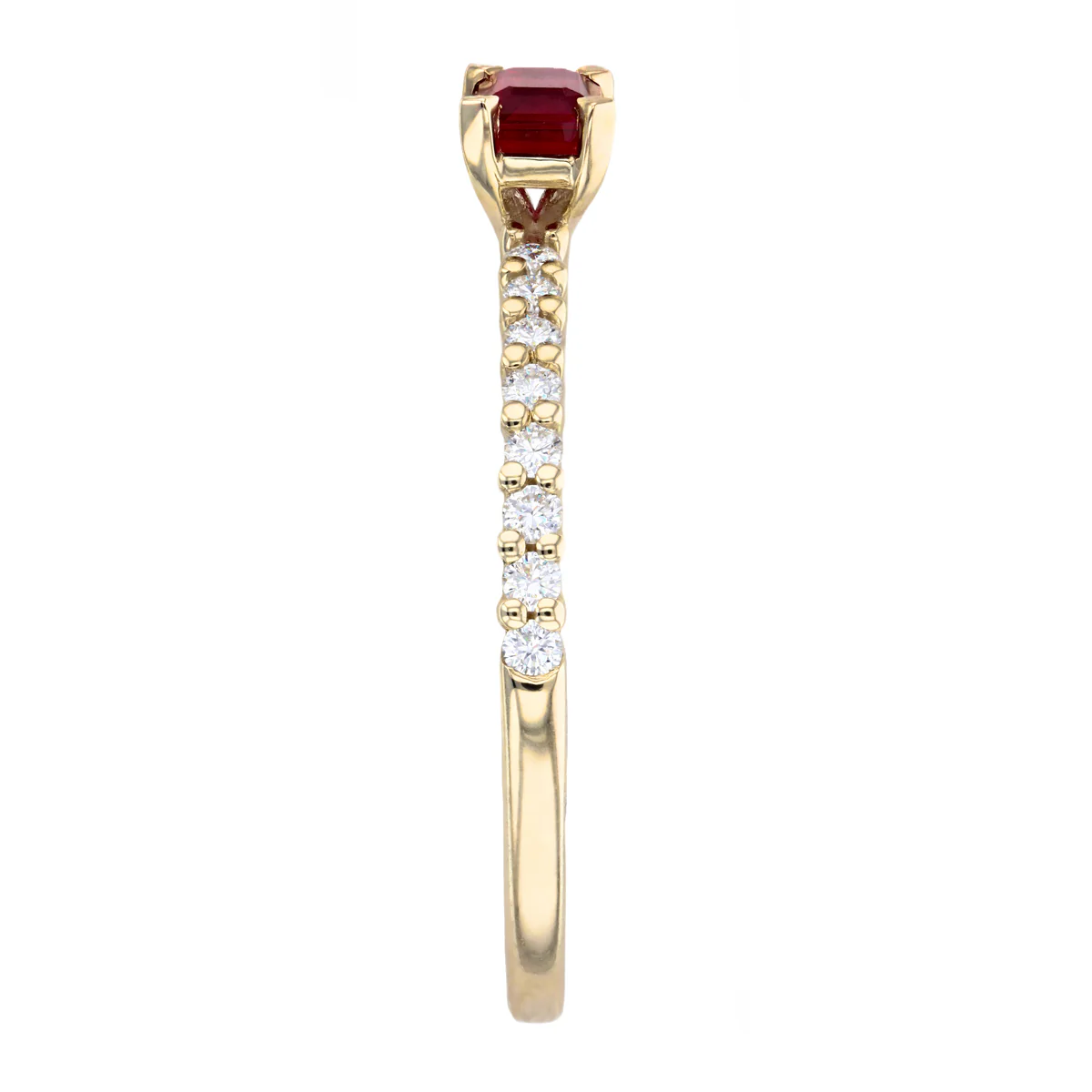 Bijou Collection 0.46ct Emerald Cut Ruby Shoulder Set Ring | 9K Yellow Gold - Image 2