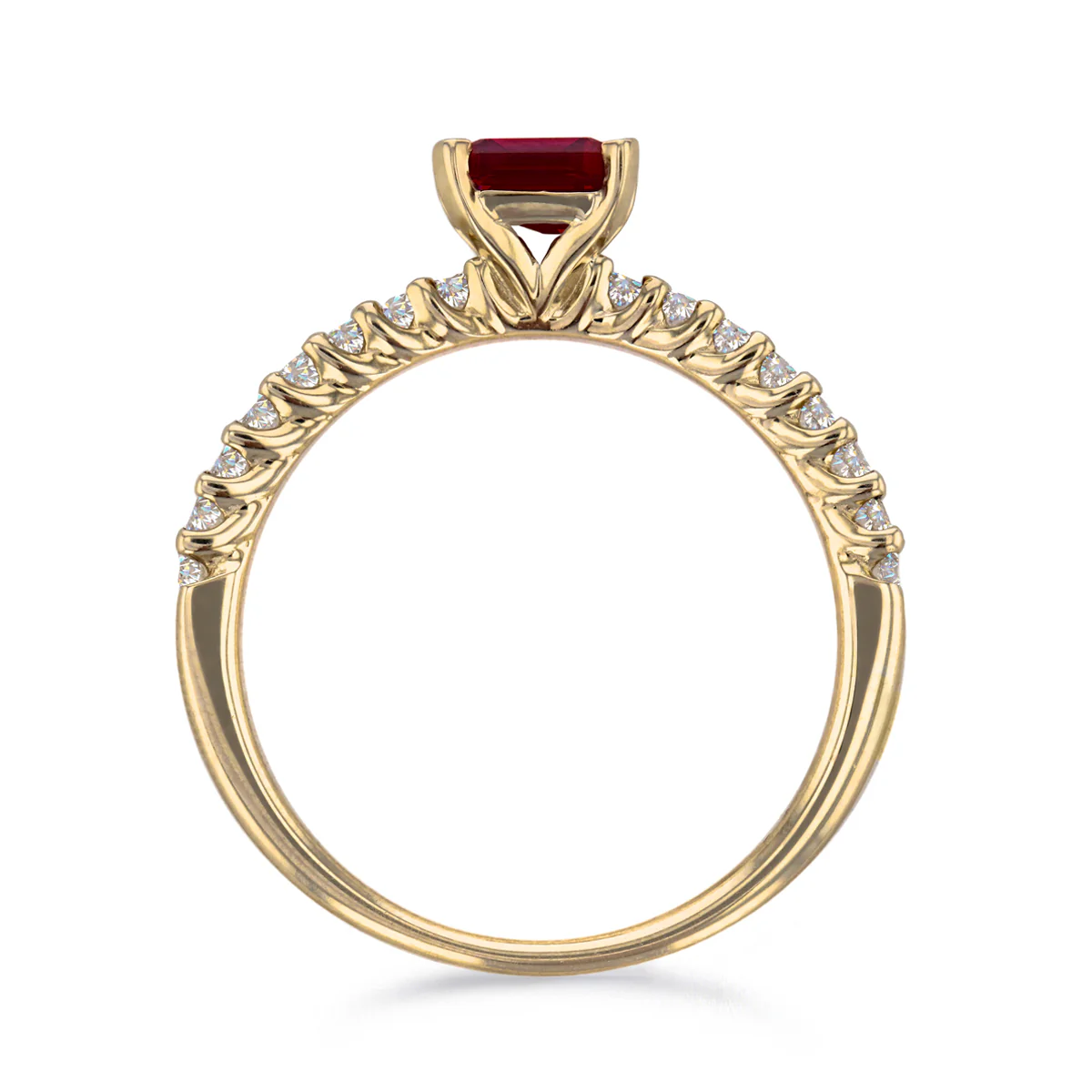 Bijou Collection 0.46ct Emerald Cut Ruby Shoulder Set Ring | 9K Yellow Gold - Image 3