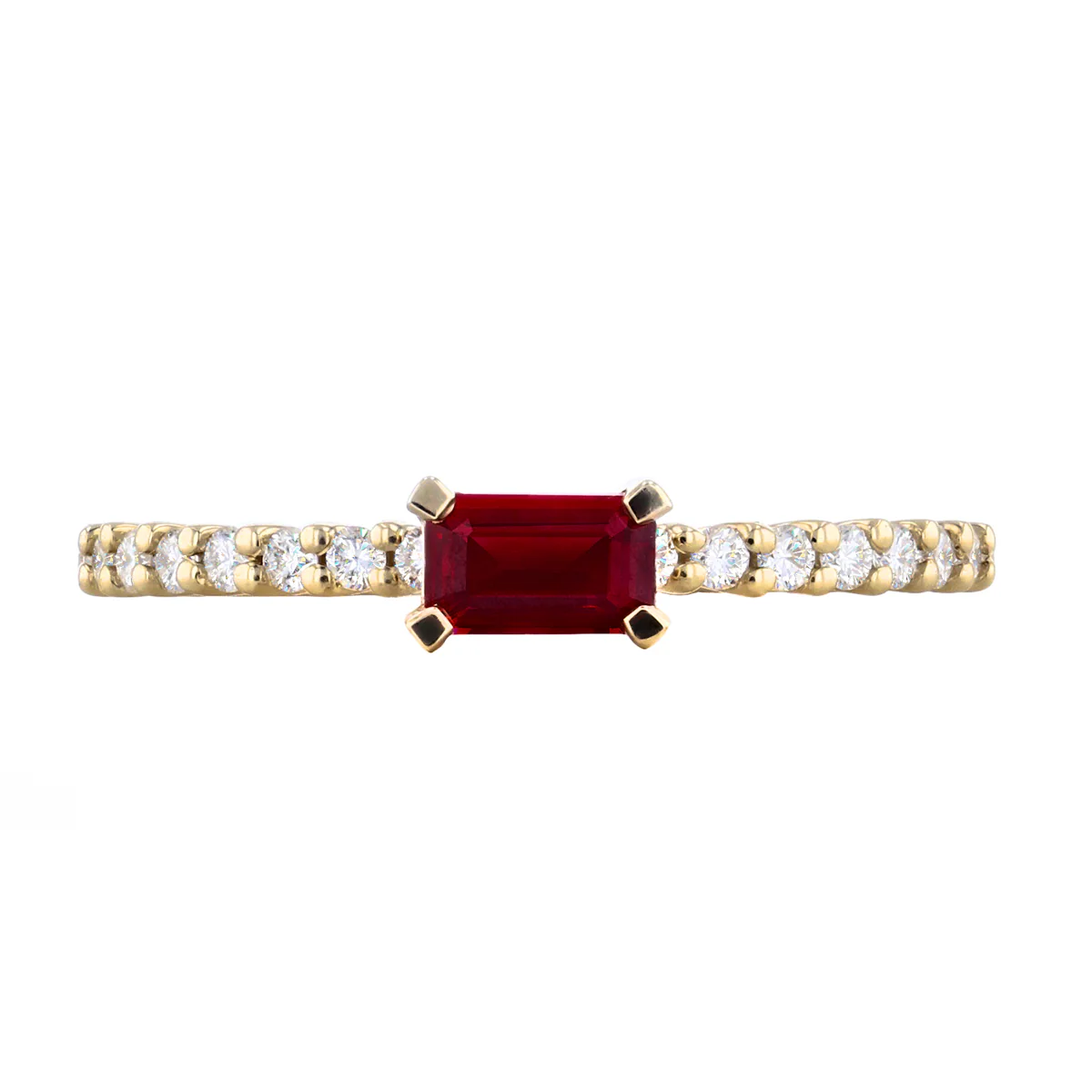 Bijou Collection 0.46ct Emerald Cut Ruby Shoulder Set Ring | 9K Yellow Gold - Image 5