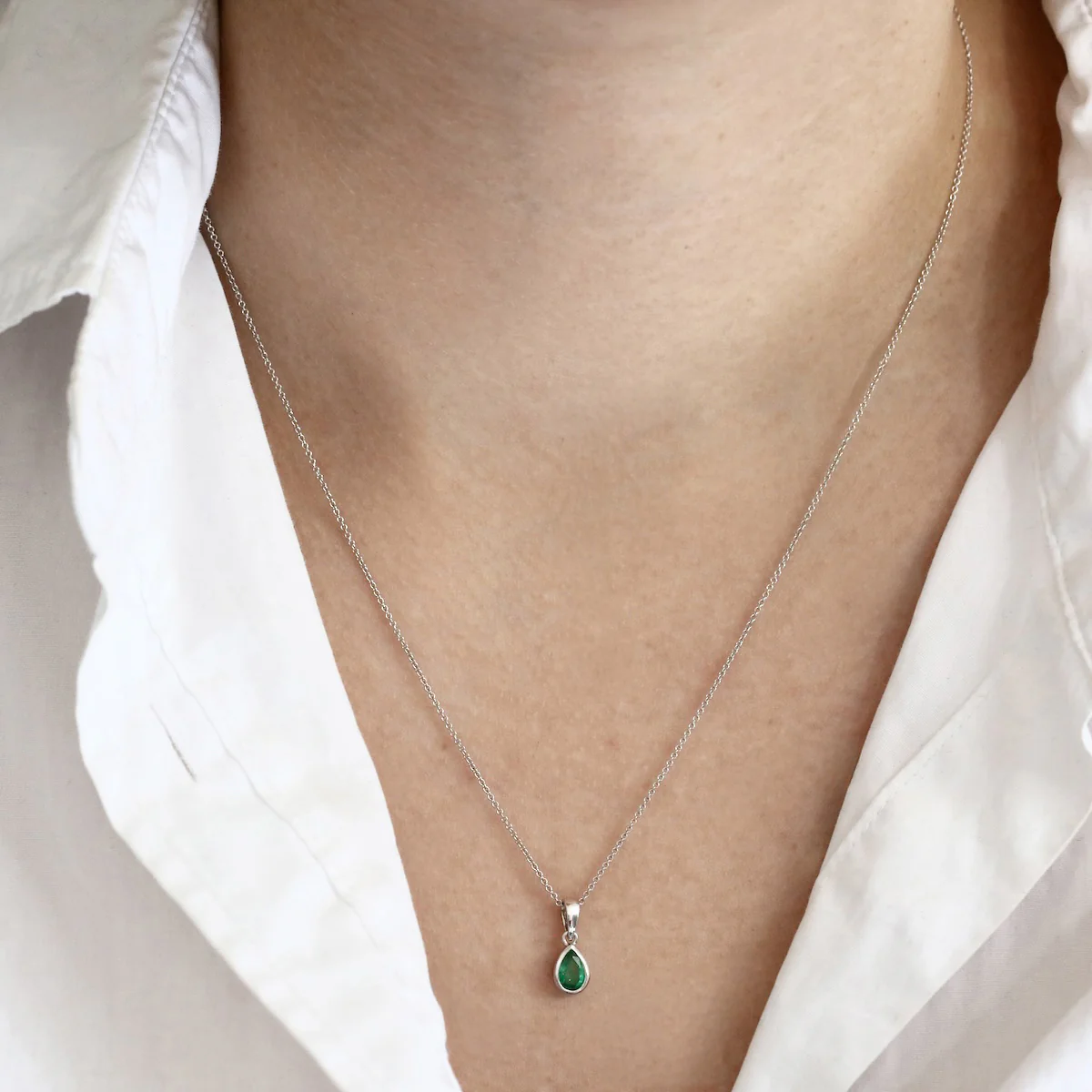 Birthstone Collection 0.46ct Pear Cut Emerald Necklace | 9K White Gold - Image 4