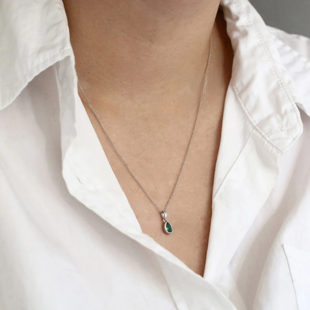 Birthstone Collection 0.46ct Pear Cut Emerald Necklace | 9K White Gold - Image 5