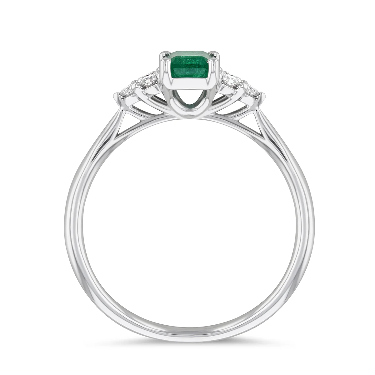 0.52ct Emerald & Trefoil Diamond Ring  | 9K White Gold - Image 3