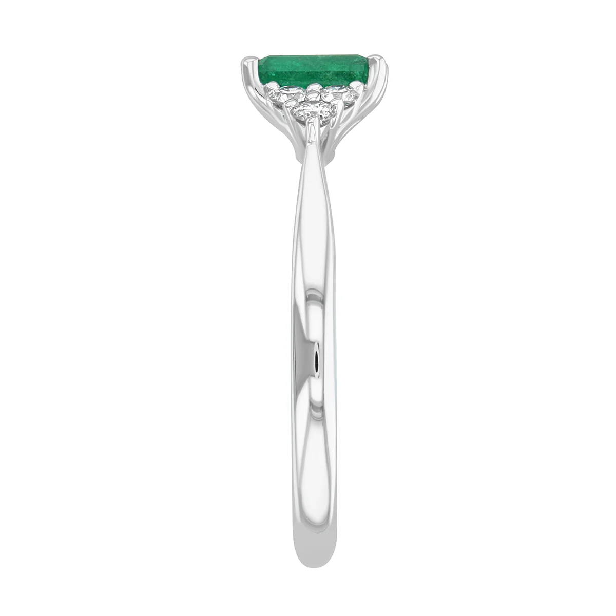 0.52ct Emerald & Trefoil Diamond Ring  | 9K White Gold - Image 5