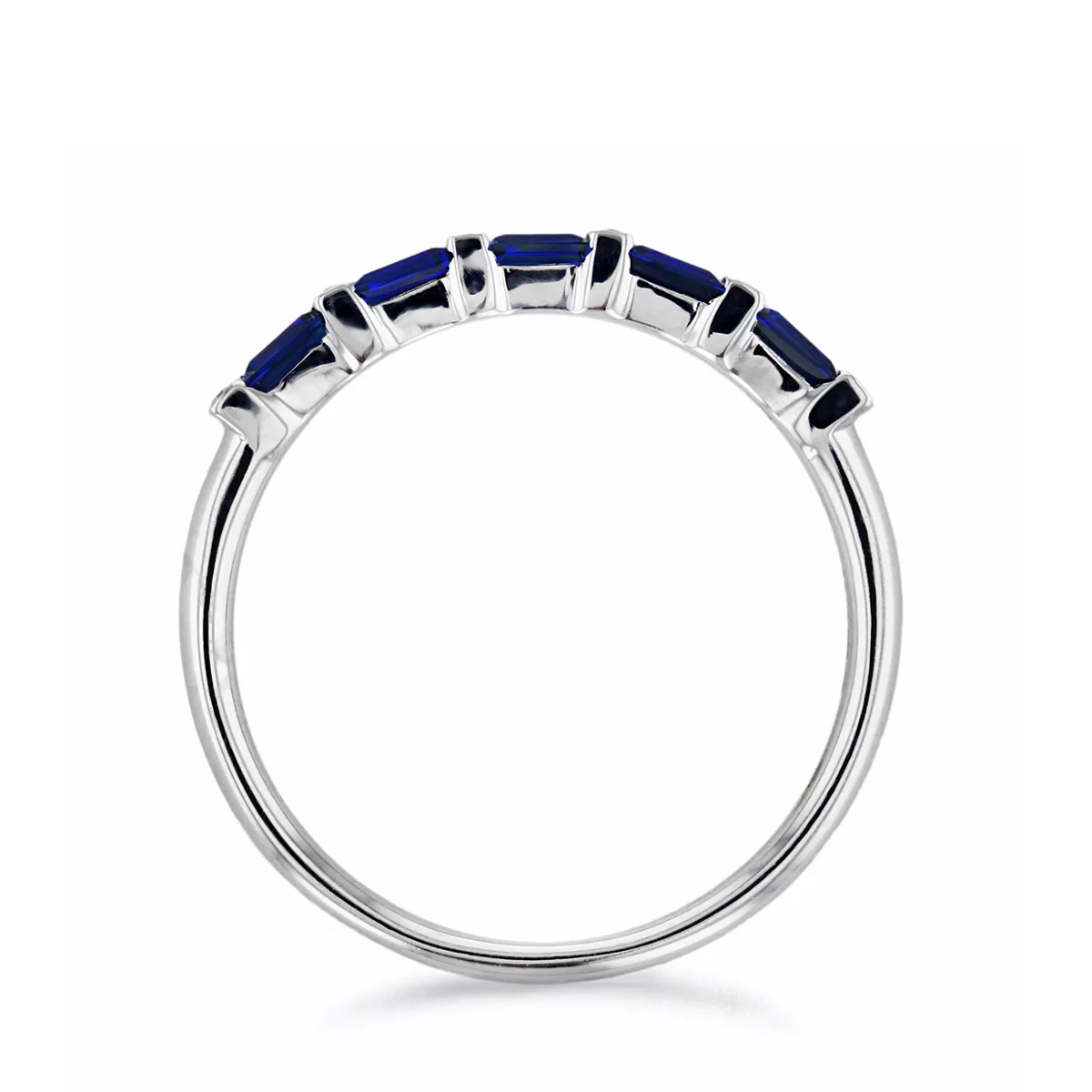 Bijou Collection 0.52ct Sapphire Baguette Cut Sapphire and Diamond Half Eternity Ring | 9K White Gold - Image 5