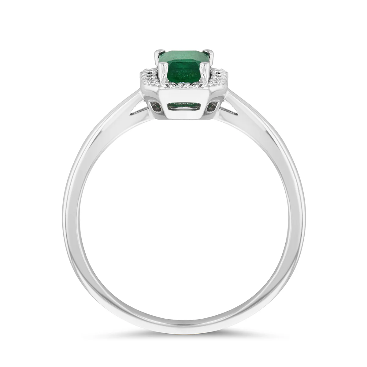 Bijou Collection 0.58ct Rectangular Emerald & Diamond Halo Ring | 9K White Gold - Image 3