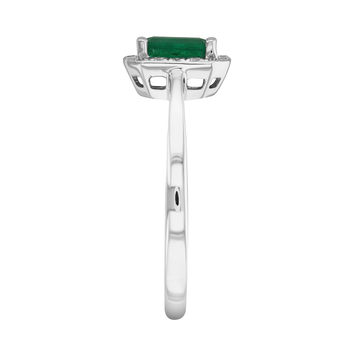 Bijou Collection 0.58ct Rectangular Emerald & Diamond Halo Ring | 9K White Gold - Image 4