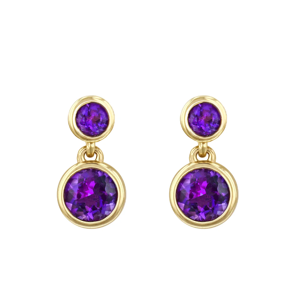 Birthstone Collection Amethyst (February) Double Drop Earrings | 9K Yellow Gold - Image 2