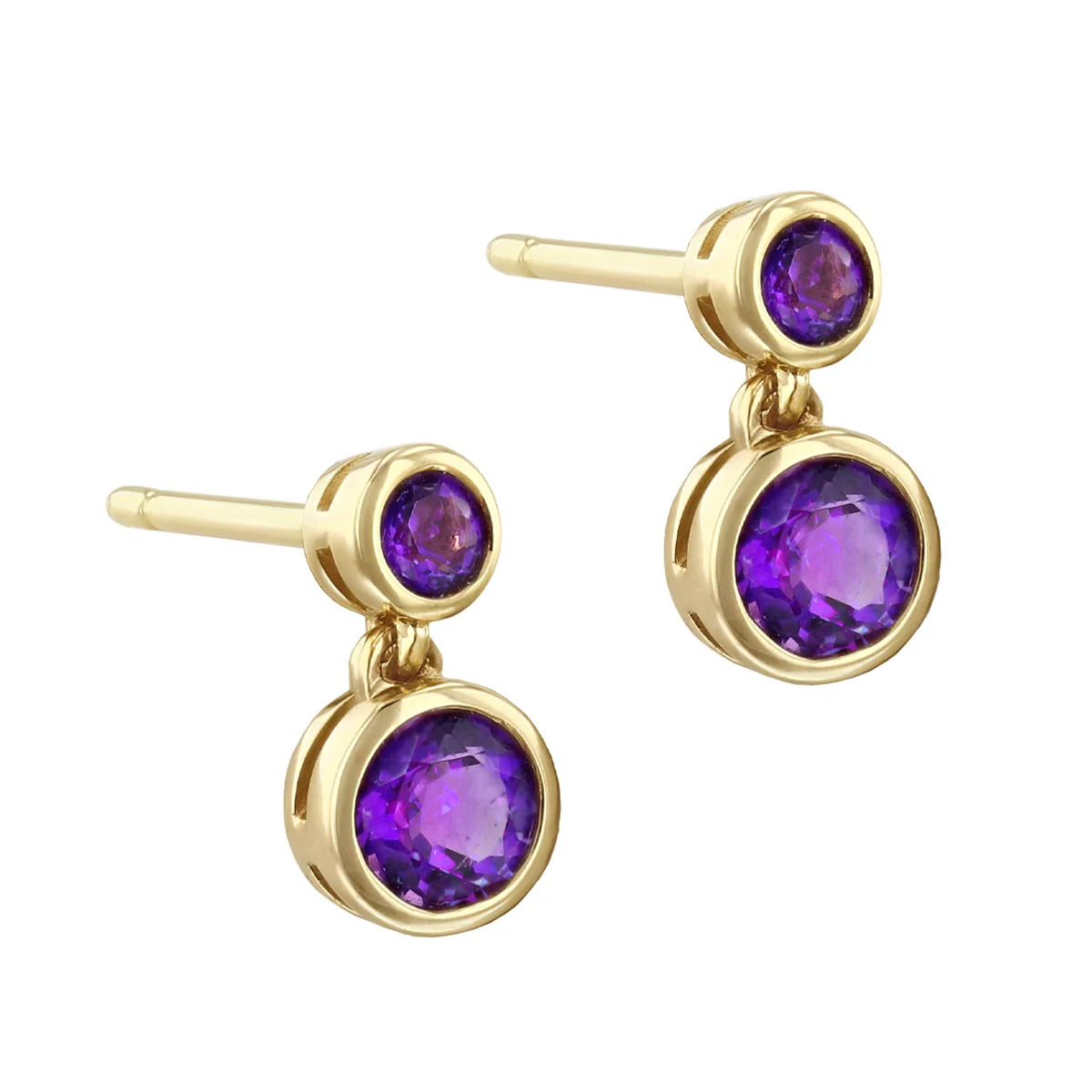 Birthstone Collection Amethyst (February) Double Drop Earrings | 9K Yellow Gold - Image 3