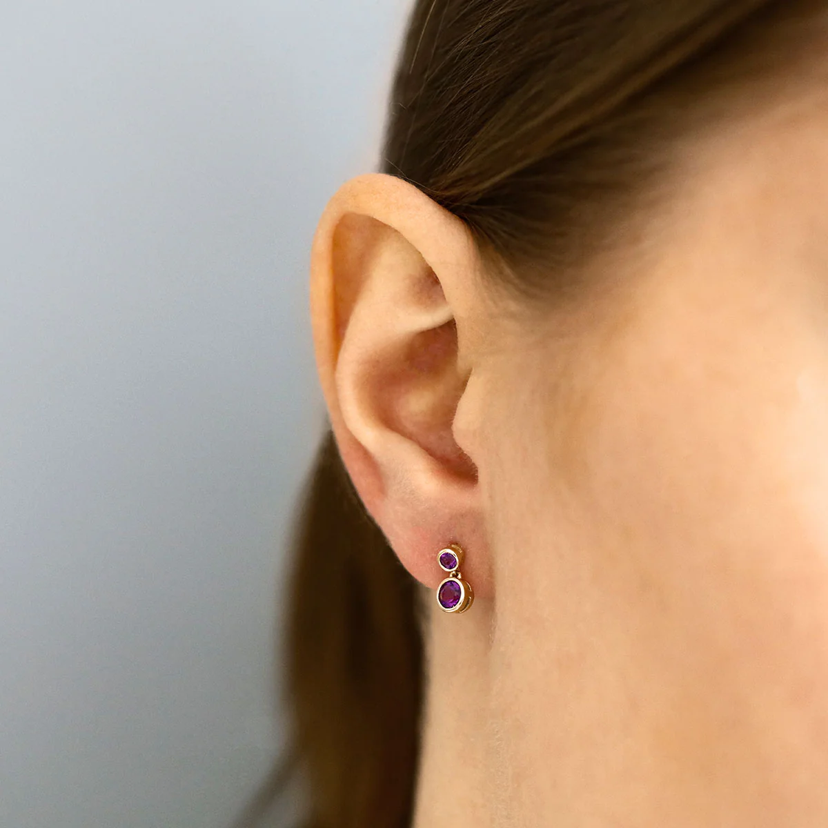 Birthstone Collection Amethyst (February) Double Drop Earrings | 9K Yellow Gold - Image 6