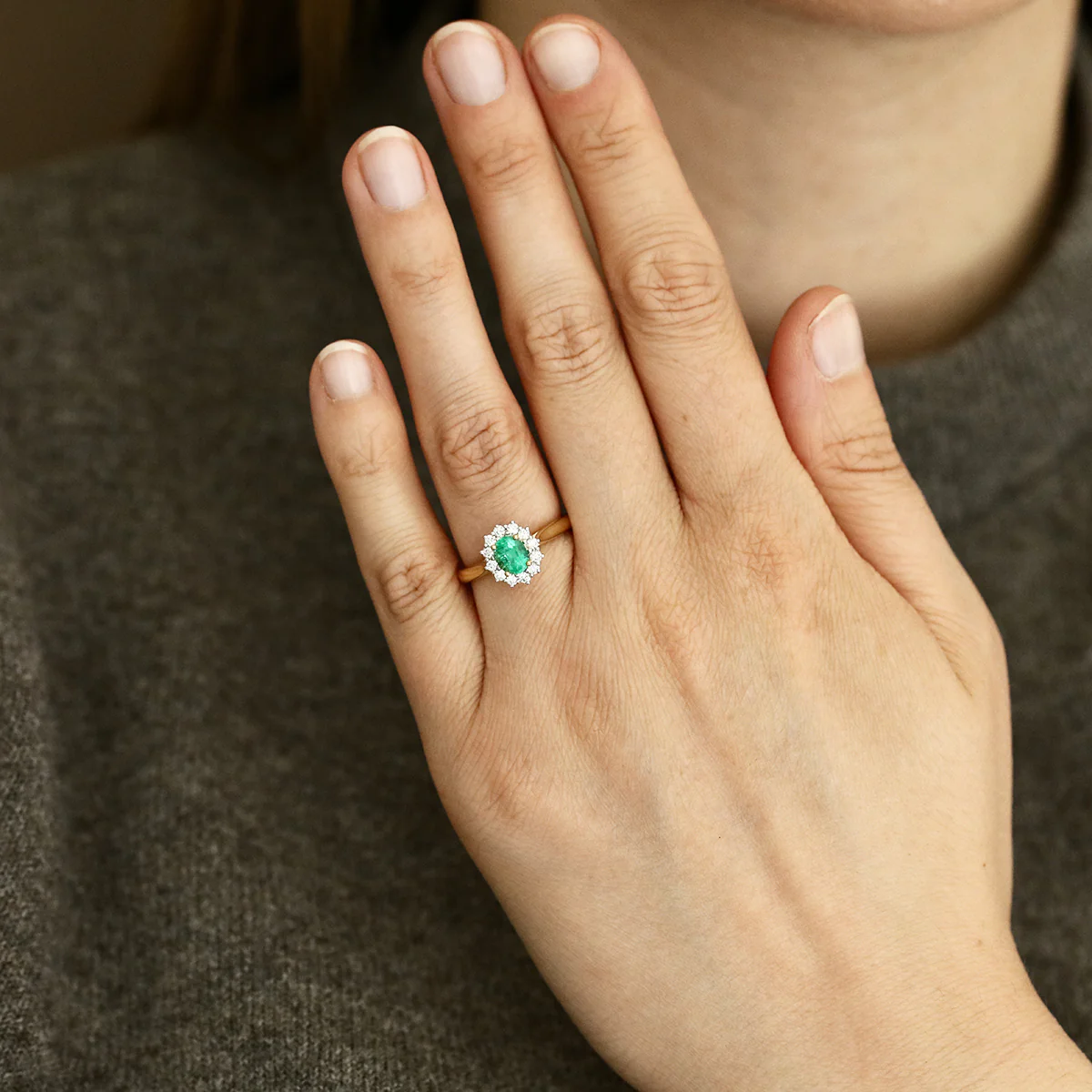 Heirloom Collection 0.64ct Oval Zambian Emerald and 0.30ct Diamond Cluster Rings | 18K Yellow Gold - Image 6