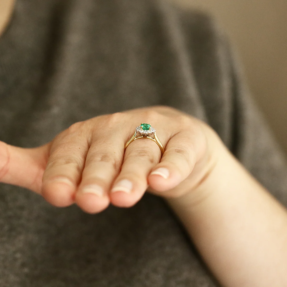Heirloom Collection 0.64ct Oval Zambian Emerald and 0.30ct Diamond Cluster Rings | 18K Yellow Gold - Image 8