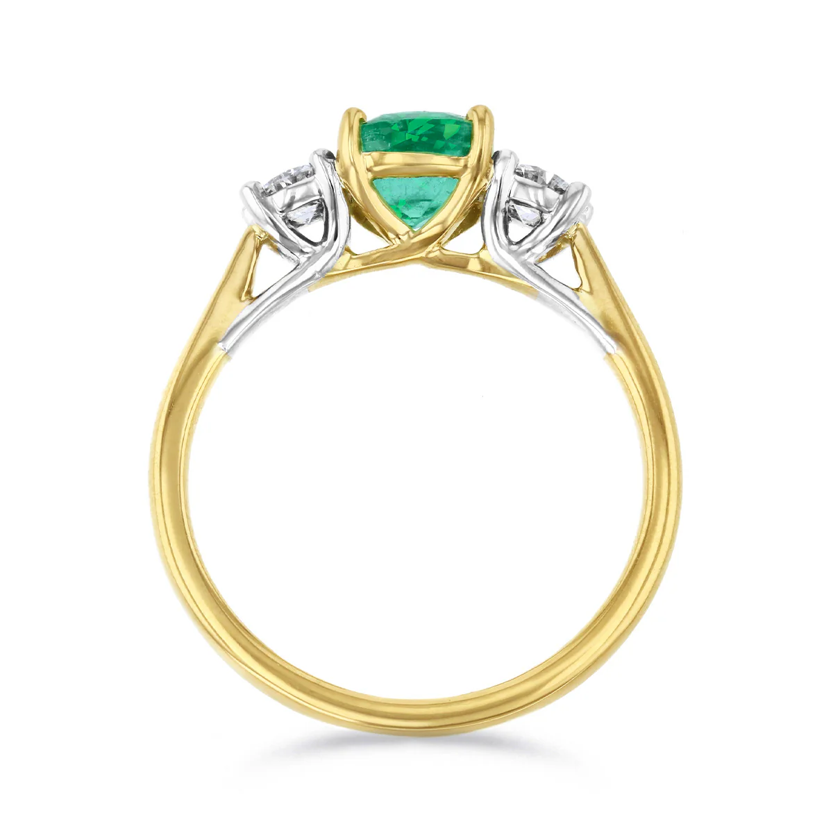 Heirloom Collection 0.90ct Cushion Cut Zambian Emerald and 0.27ct Diamond Three Stone Ring | 18K Yellow Gold - Image 5