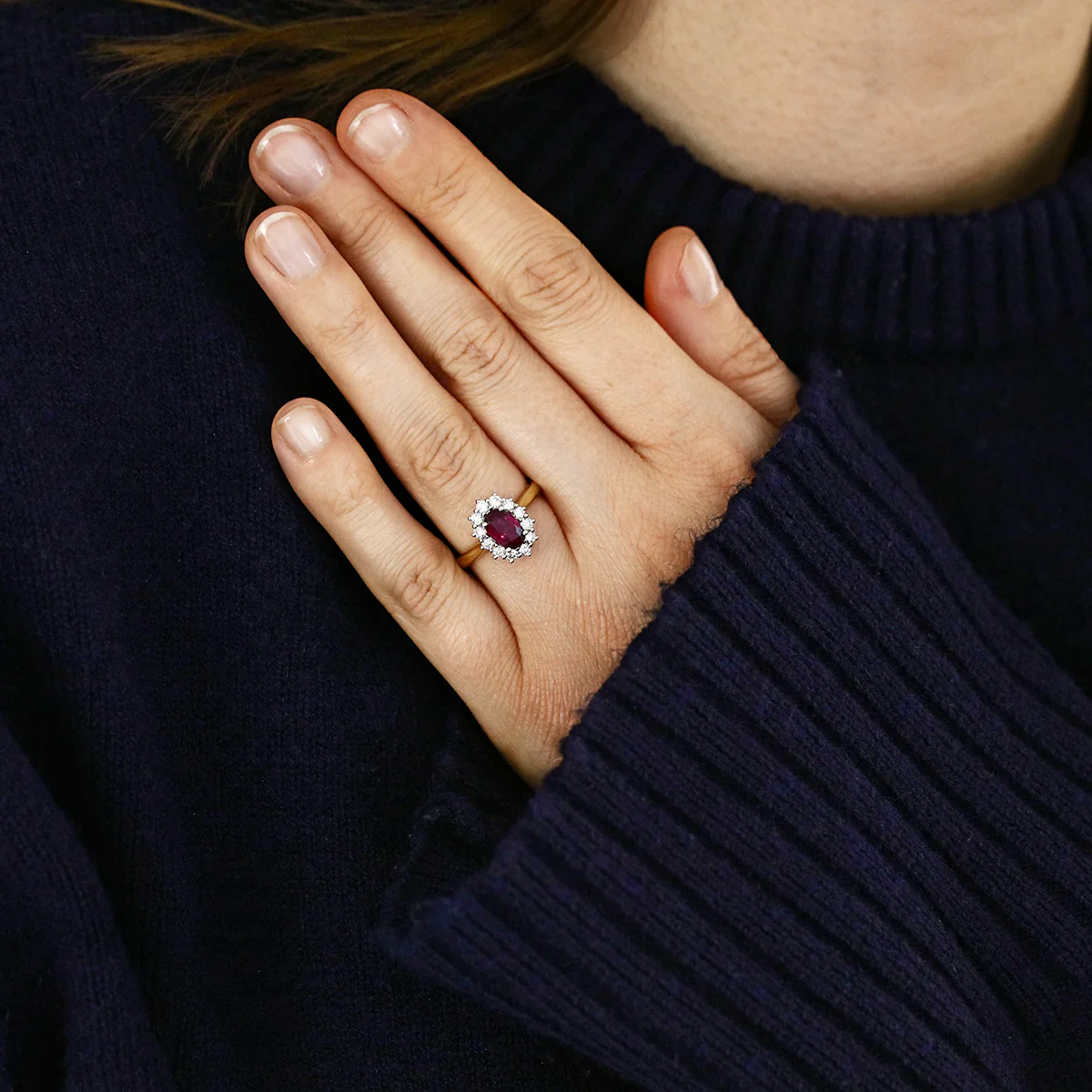 Heirloom Collection 1.24ct Oval Ruby and Diamond Cluster Ring | 18K Yellow Gold - Image 6