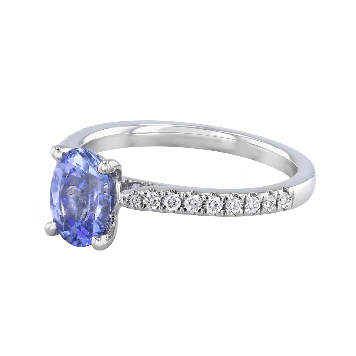Heirloom Collection 1.31ct Oval Sapphire Poppy Shoulder Set Ring | Platinum - Image 3