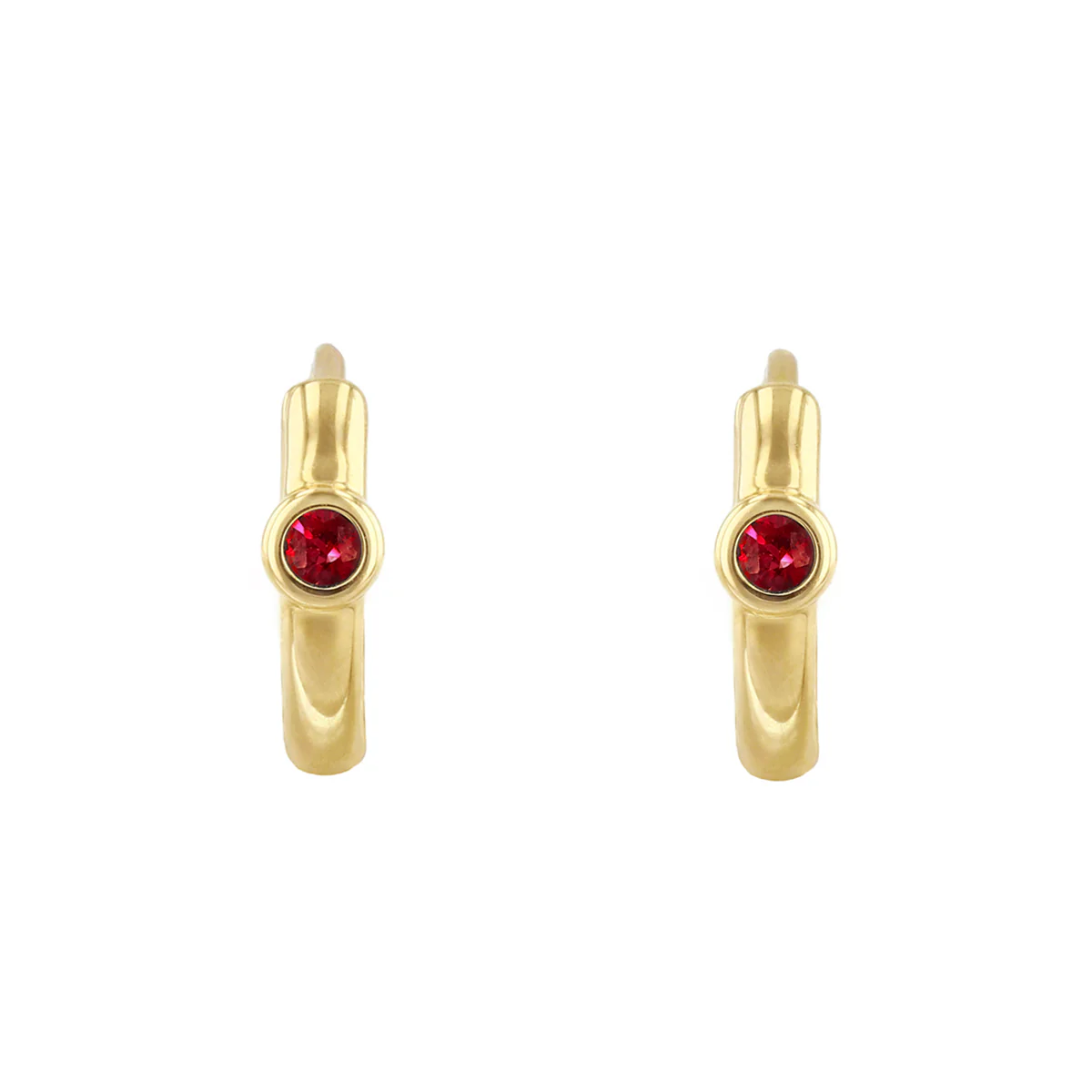 Birthstone Collection 10mm Ruby Hoop Earrings | 9K Yellow Gold - Image 2