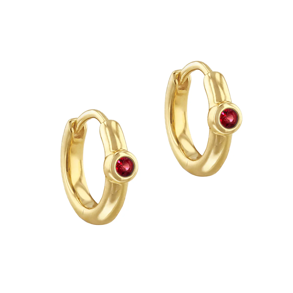 Birthstone Collection 10mm Ruby Hoop Earrings | 9K Yellow Gold - Image 3