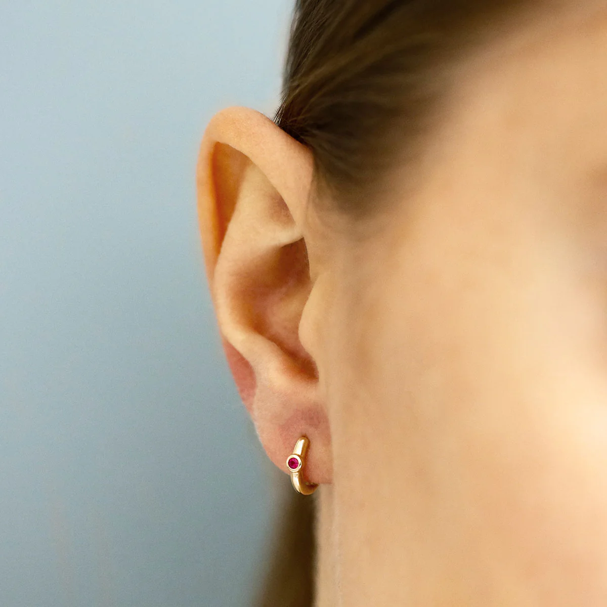Birthstone Collection 10mm Ruby Hoop Earrings | 9K Yellow Gold - Image 5