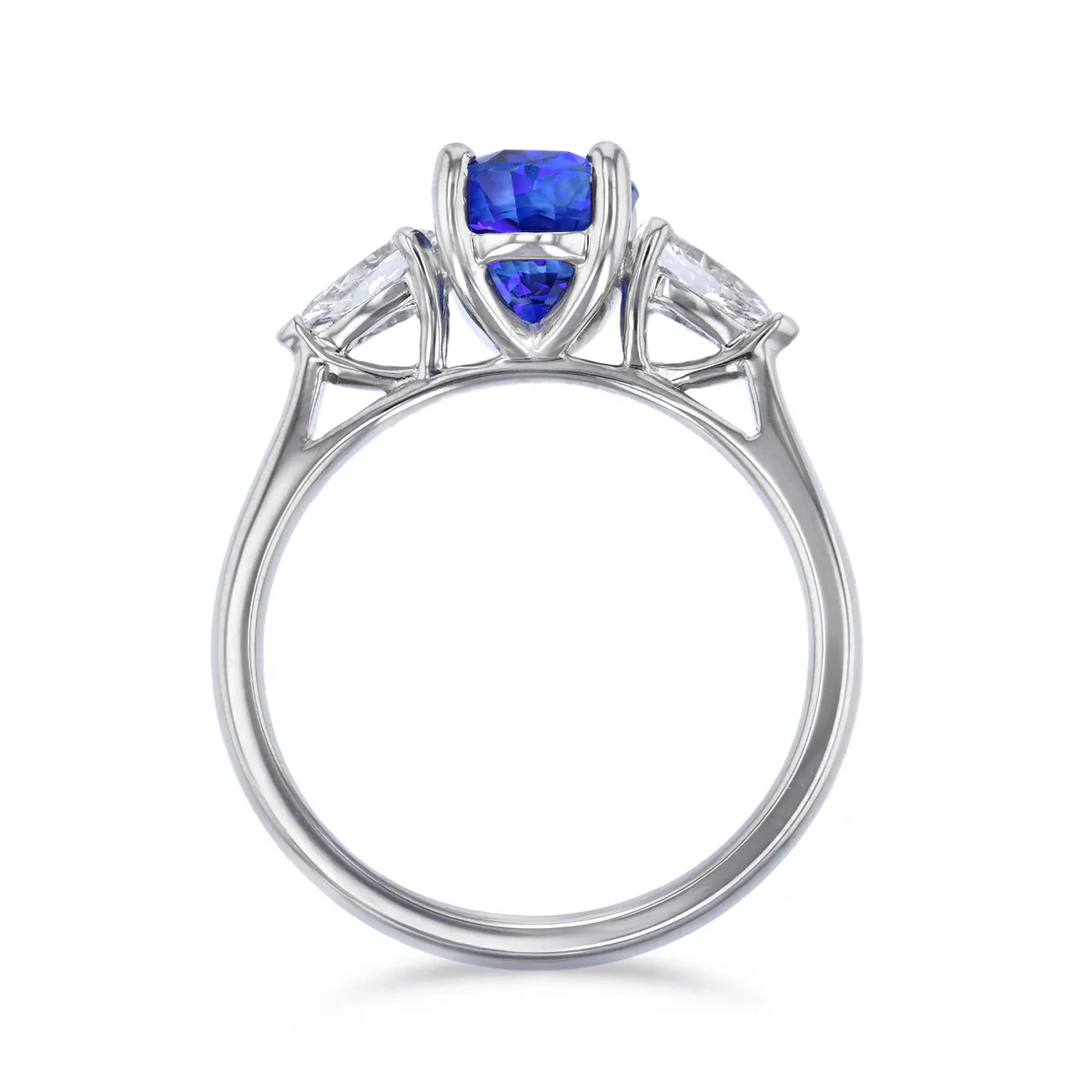 Heirloom Collection 2.11ct Oval Sapphire and 0.50ct Pear Cut Diamond Three Stone Ring | Platinum - Image 5