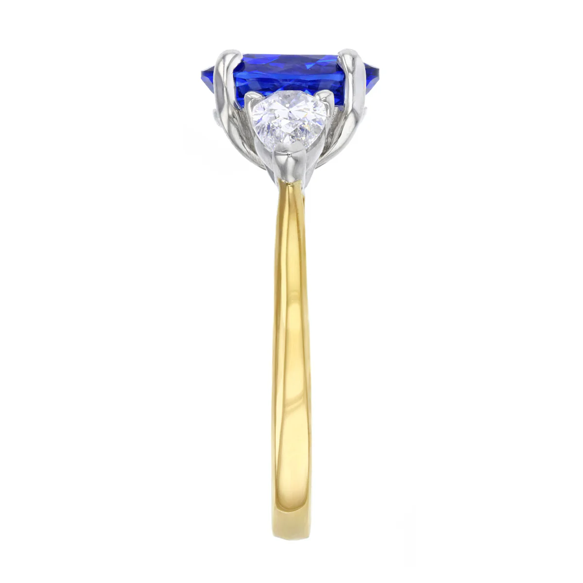 Heirloom Collection 2.13ct Oval Ceylon Sapphire and 0.64ct Pear Cut Diamonds Three Stone Ring | 18K Yellow Gold - Image 4