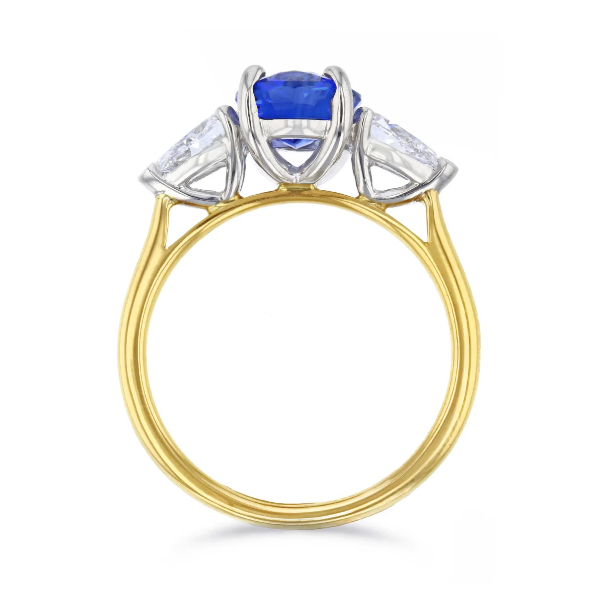 Heirloom Collection 2.13ct Oval Ceylon Sapphire and 0.64ct Pear Cut Diamonds Three Stone Ring | 18K Yellow Gold - Image 5