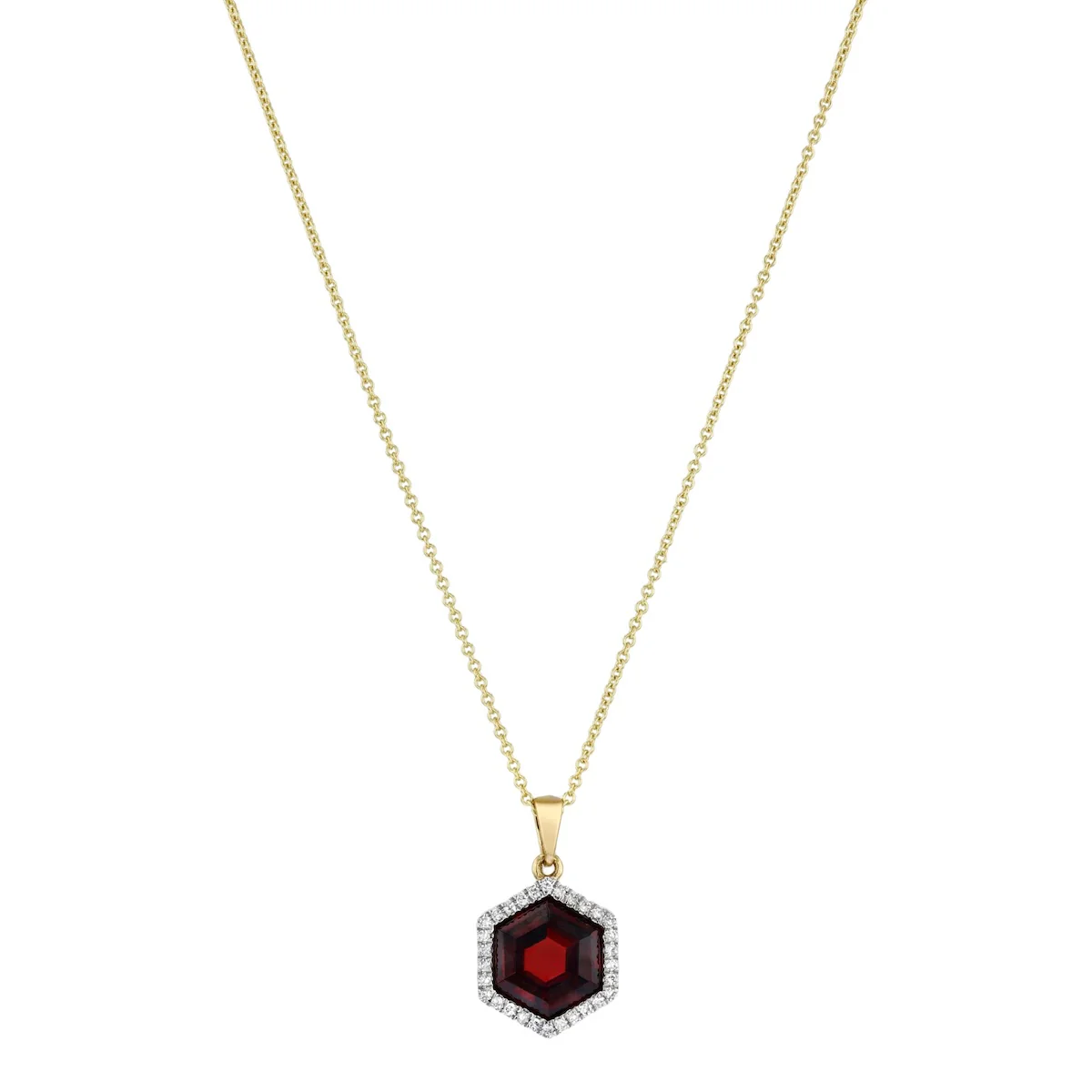 Birthstone Collection 2.71ct Garnet Hexagonal with Diamond Halo Necklace | 9K Yellow Gold - Image 2