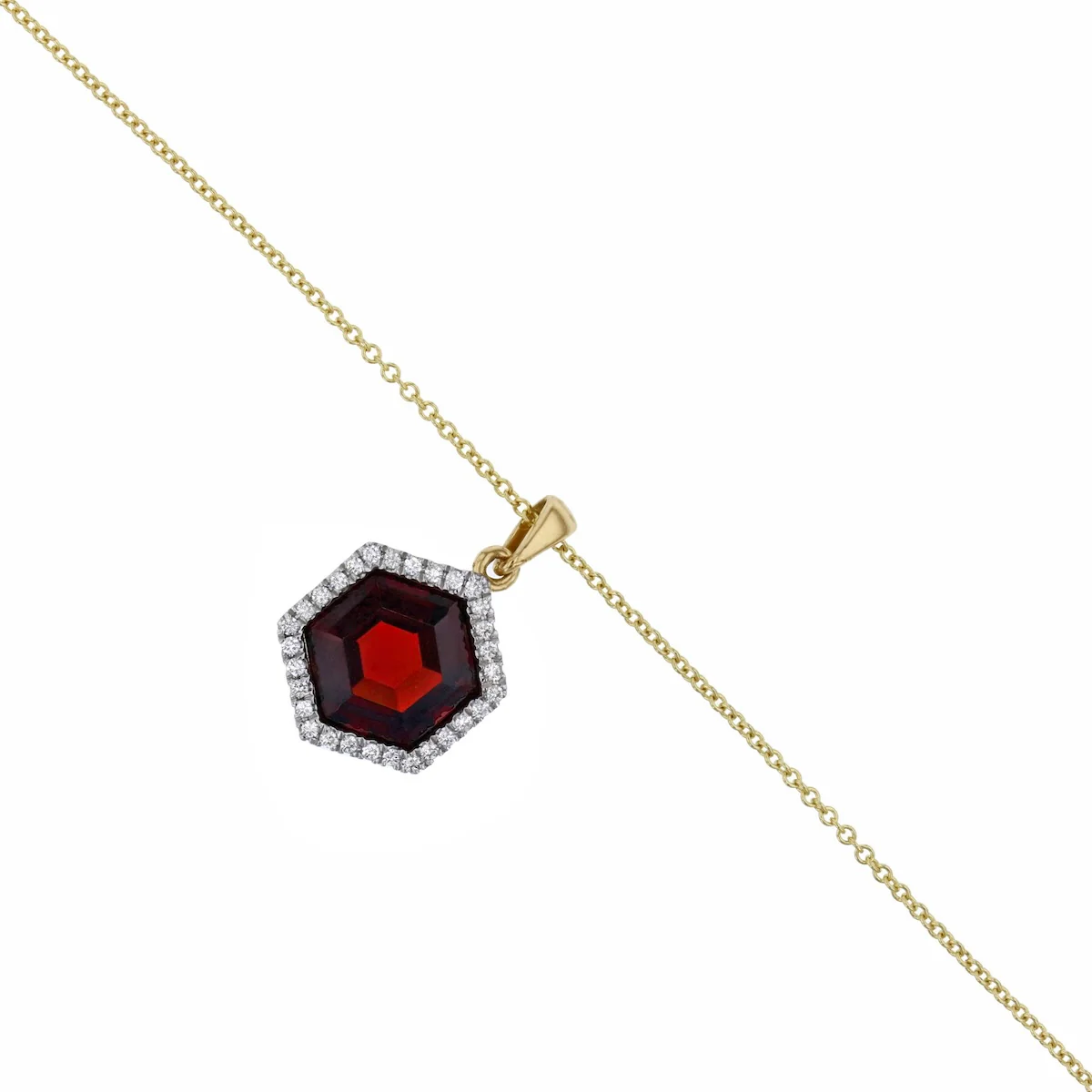 Birthstone Collection 2.71ct Garnet Hexagonal with Diamond Halo Necklace | 9K Yellow Gold - Image 3