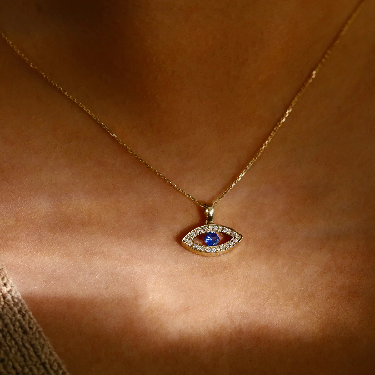 Birthstone Collection Blue Sapphire & Diamond Evil Eye Pendant | 9K Yellow Gold - Image 3