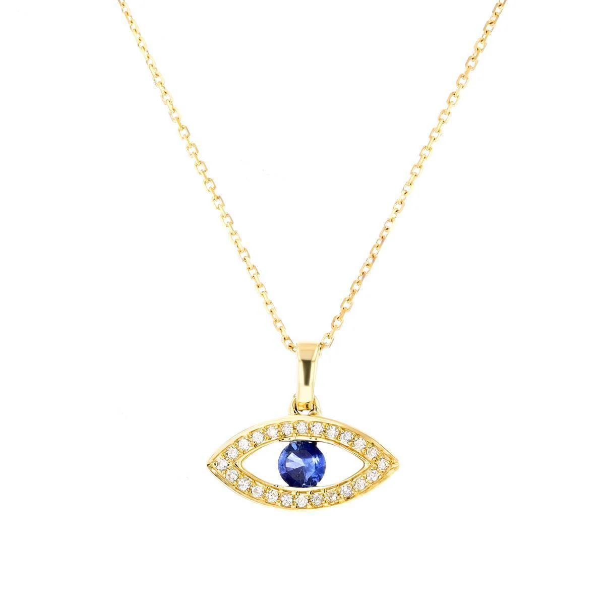 Birthstone Collection Blue Sapphire & Diamond Evil Eye Pendant | 9K Yellow Gold - Image 4