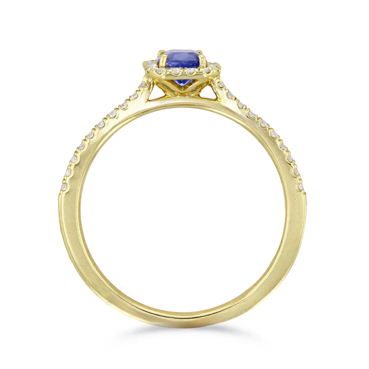 Bijou Collection Emerald Cut Blue Sapphire  & Diamond Halo Ring  | 18K Yellow Gold - Image 3