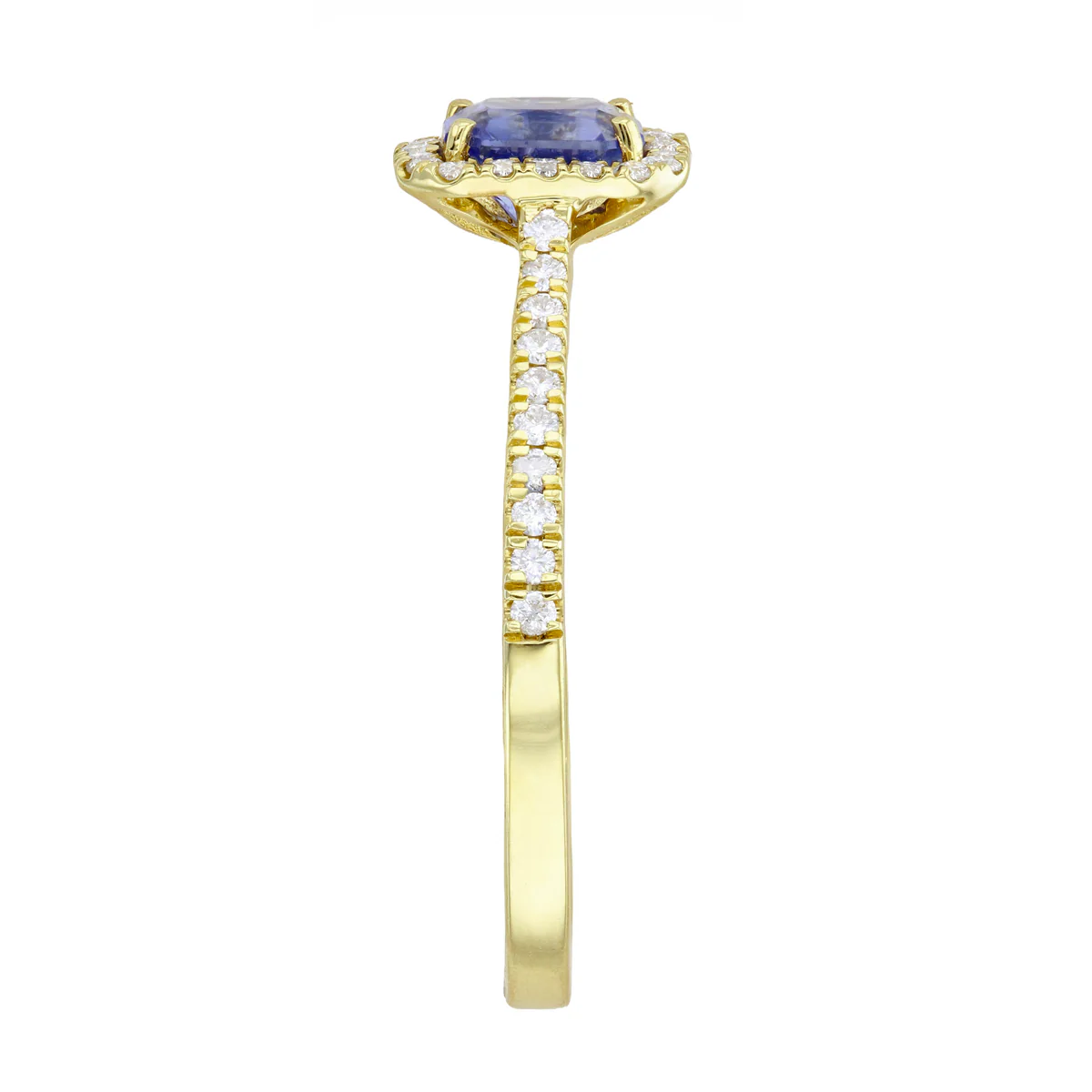 Bijou Collection Emerald Cut Blue Sapphire  & Diamond Halo Ring  | 18K Yellow Gold - Image 4