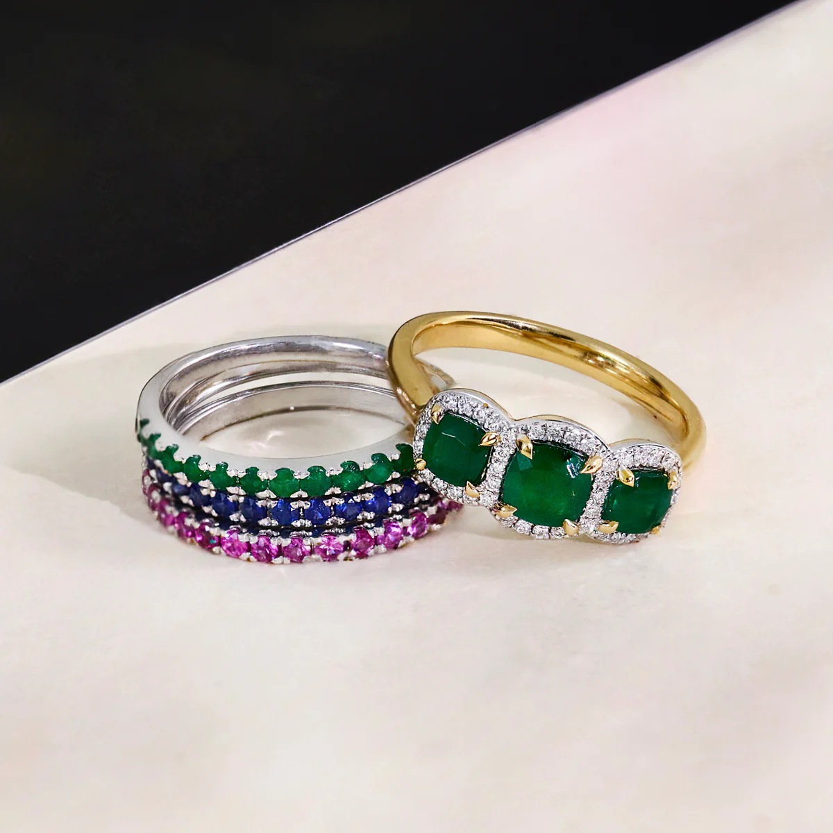 Bijou Collection Emerald & White Gold Stacking Ring - Image 5