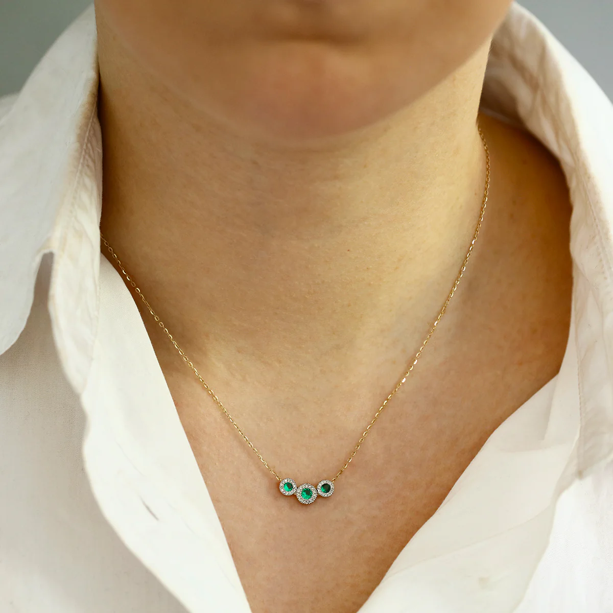 Bijou Collection Lab Grown Emerald and Diamond Triple Halo Necklace | 9K Yellow Gold - Image 4