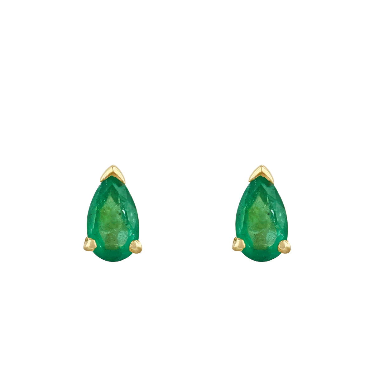 Birthstone Collection Pear Cut Emerald Stud Earrings | 9K Yellow Gold - Image 2