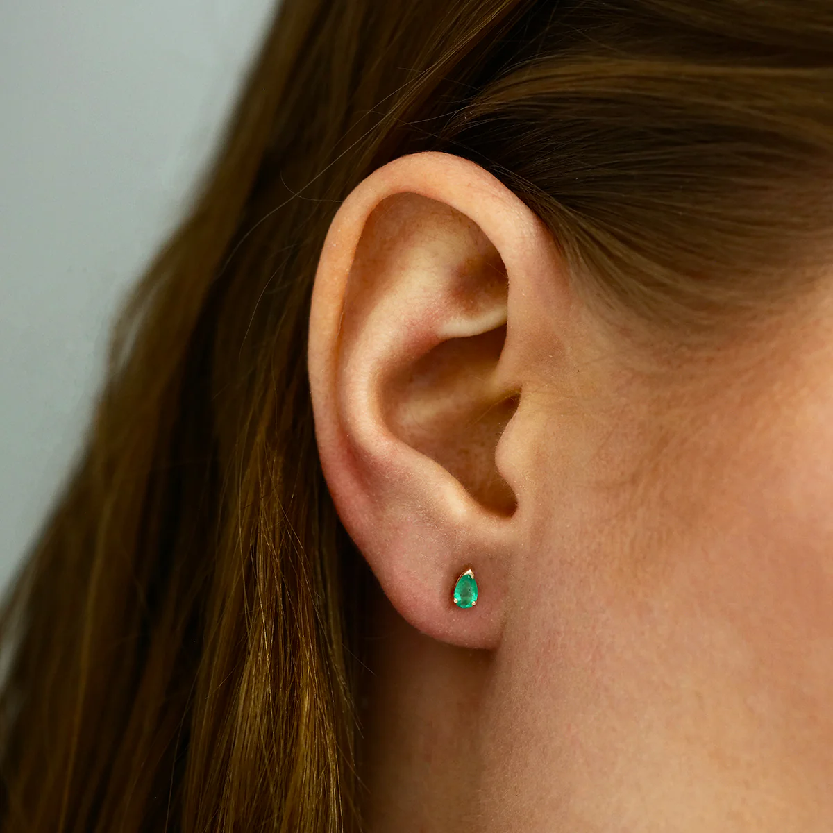 Birthstone Collection Pear Cut Emerald Stud Earrings | 9K Yellow Gold - Image 5