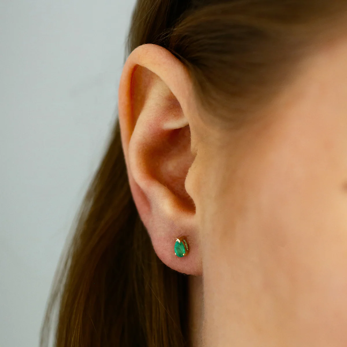 Birthstone Collection Pear Cut Emerald Stud Earrings | 9K Yellow Gold - Image 6