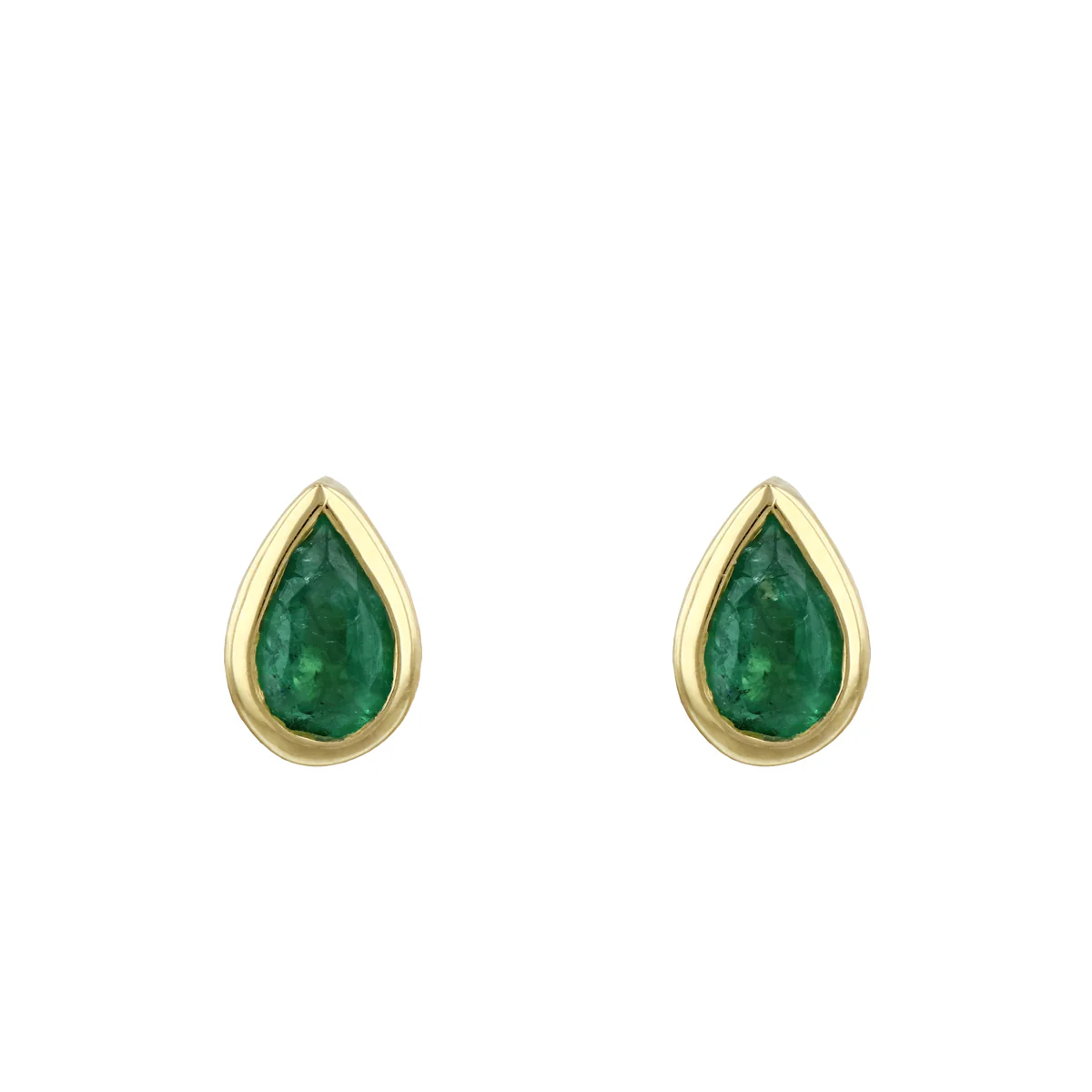 Birthstone Collection Pear Cut Emerald Stud Earrings | 9K Yellow Gold - Image 2