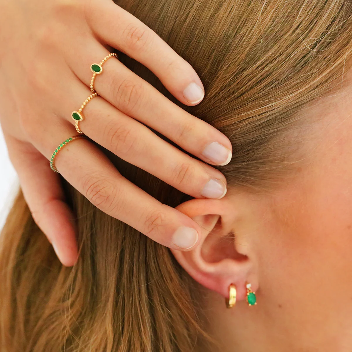 Bijou Collection Pear Emerald Bezel Set Beaded Ring | 9K Yellow Gold - Image 5